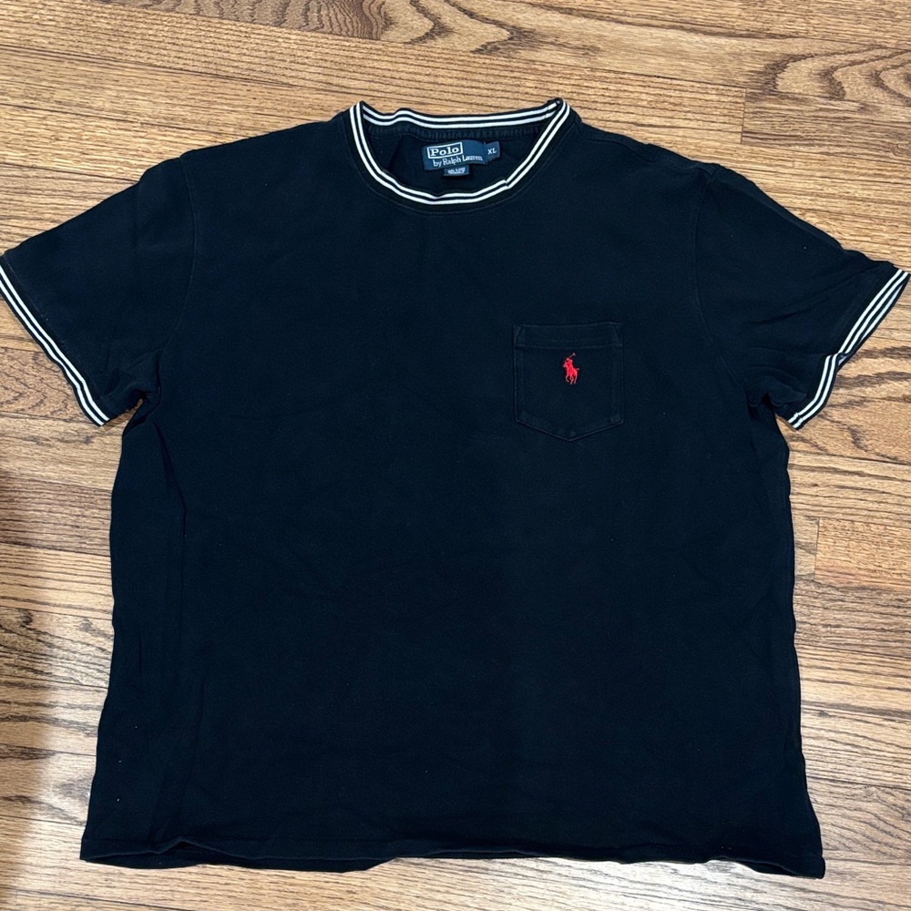 Polo by Ralph Lauren Black Short Sleeve Pocket Tee with White Tipped Trim XL
